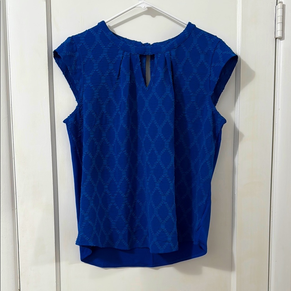 Blue Cap Sleeve Blouse with Modern Design